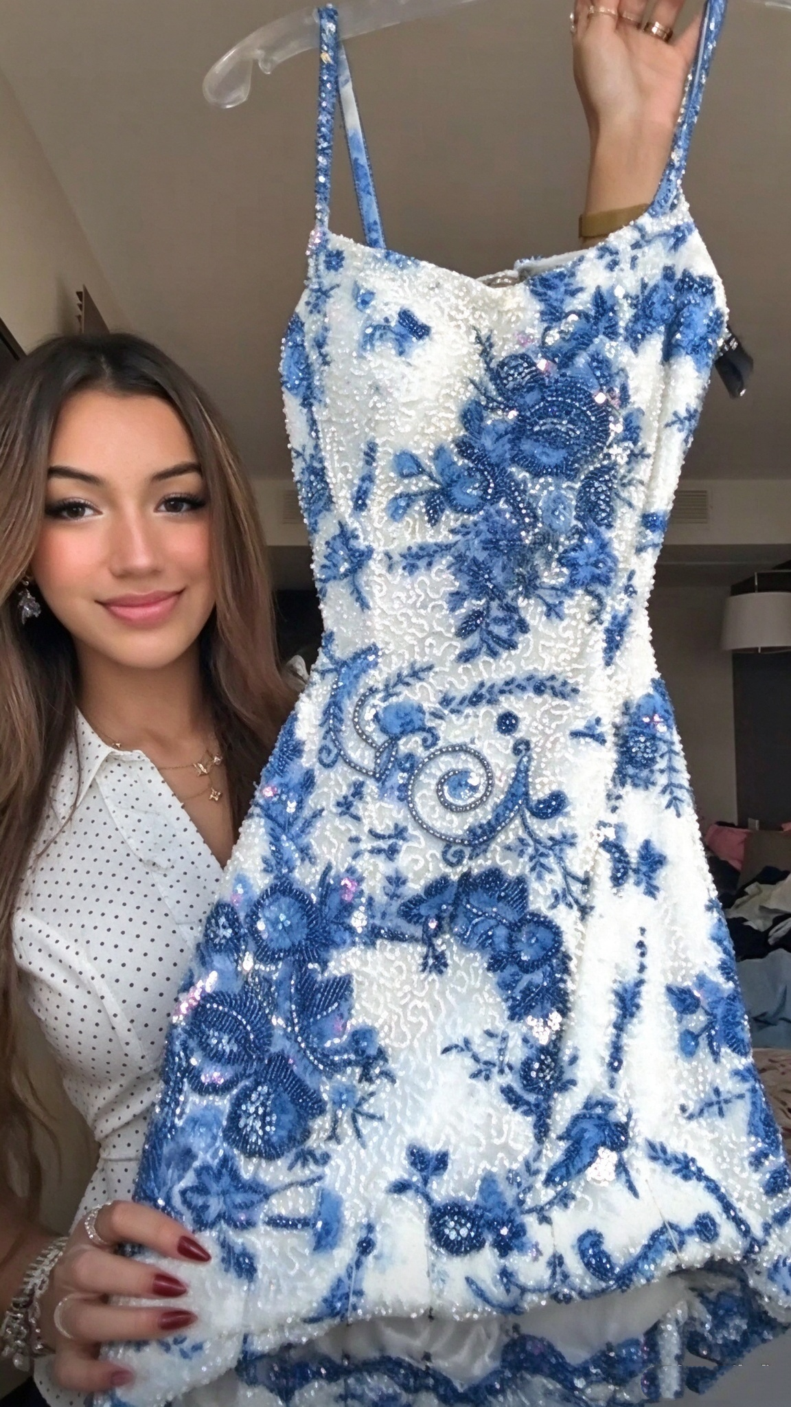 Gorgeous Blue Sequin Beaded Sheath Short Homecoming Dress Backless Short Birthday Dress D4637