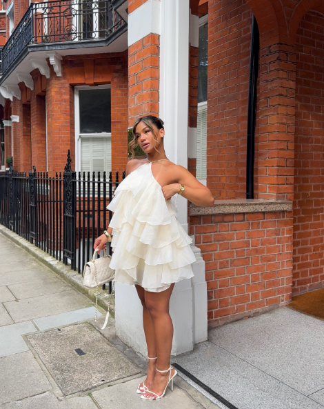 Classy Halter Off White Chiffon Layered Short Homecoming Dress Birthday Dress D4661