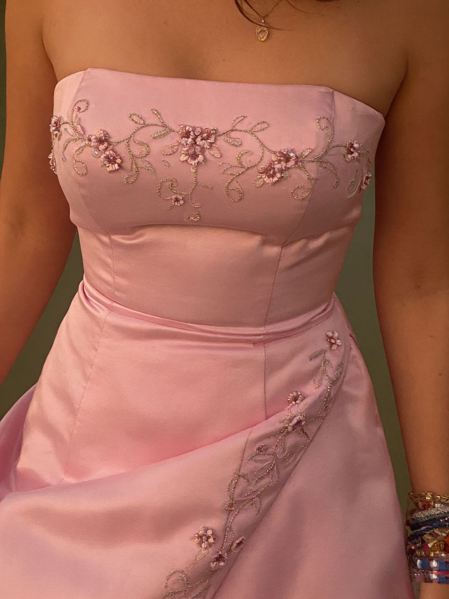 Retro A Line Strapless Pink Chiffon Long Party Dress Prom Dresses SD1397