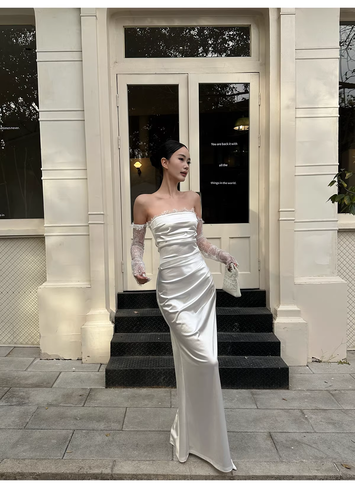 Classy White Off The Shoulder Satin Lace Mermaid Long Wedding Guest Dress Formal Evening Dress Prom Gown D2126