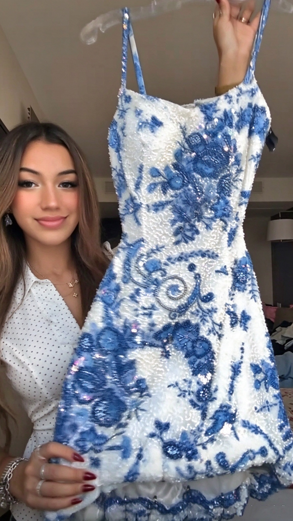 Gorgeous Blue Sequin Beaded Sheath Short Homecoming Dress Backless Short Birthday Dress D4637