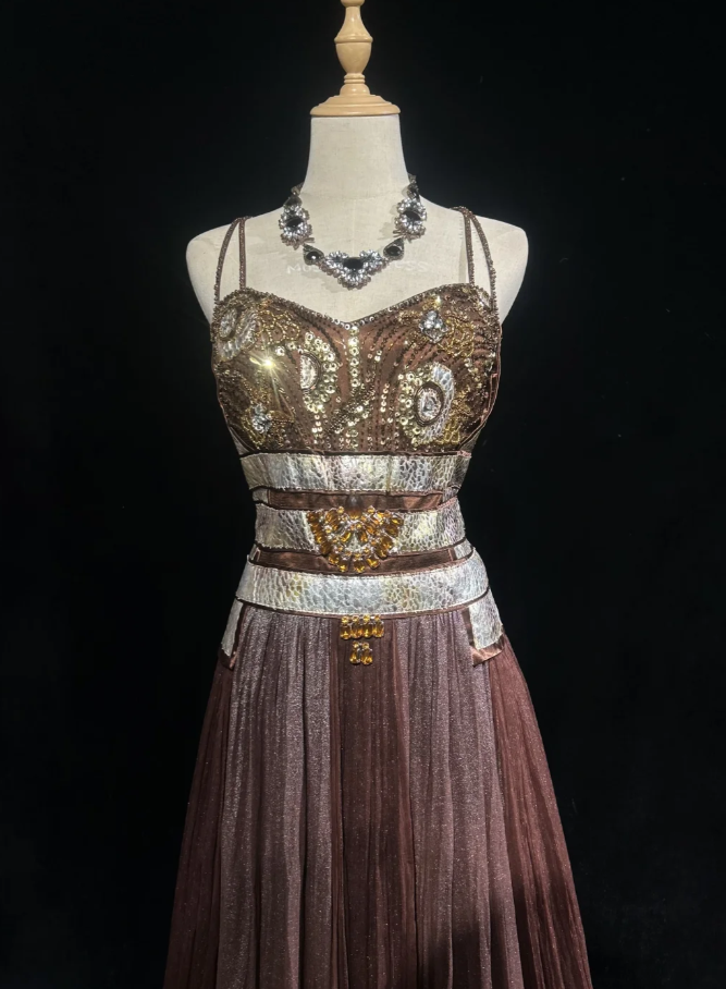 Vintage Spaghetti Straps Satin Beaded A Line Long Party Dress Formal Birthday Evening Gown D2021