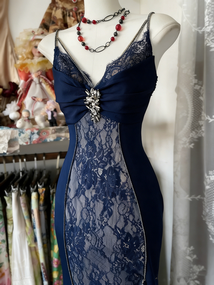 Sexy Mermaid Spaghetti Straps Red Lace Prom Dresses Long Party Dress SD1308