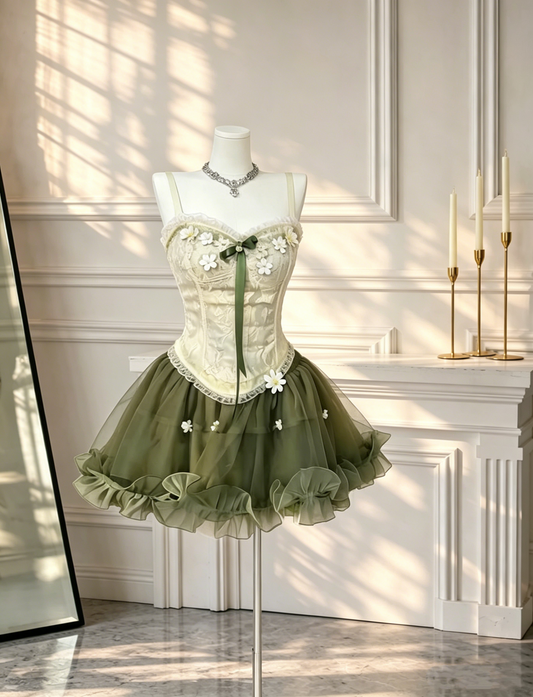 Cute Spaghetti Straps Tulle Lace Appliques Short Homecoming Dress Green A Line Mini Birthday Dress D2653