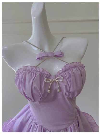 Cute Halter Lilac Chiffon Short Homecoming Dress Birthday Outfits S661
