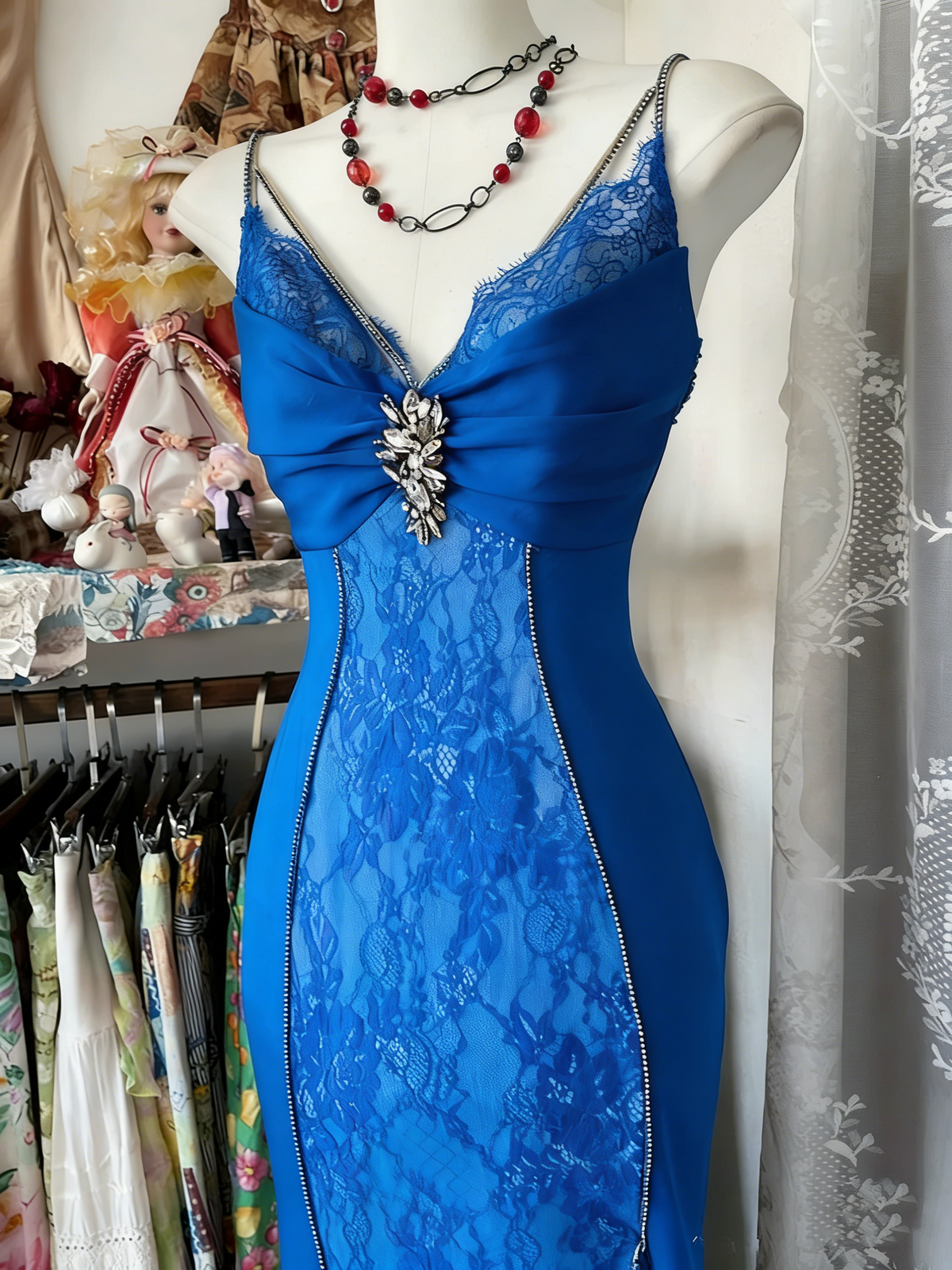 Sexy Mermaid Spaghetti Straps Red Lace Prom Dresses Long Party Dress SD1308
