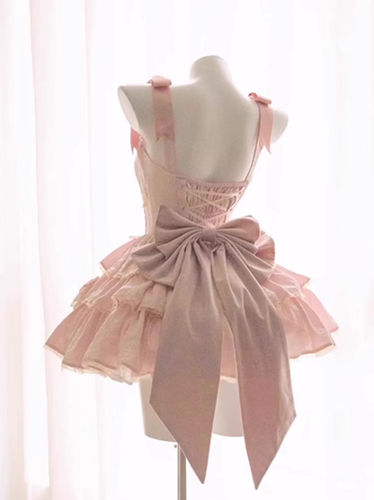 Cute Ball Gown Straps Sleeveless Short Pink Birthday Dresses Birthday Outfits SD465