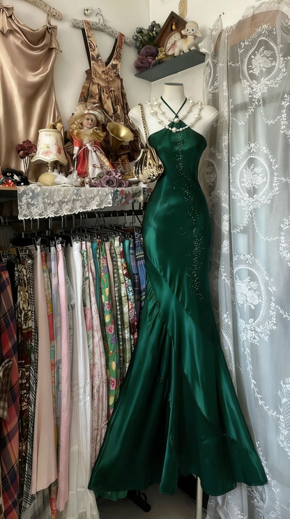 Sexy Royal Blue Satin Beaded Mermaid Long Wedding Guest Dress Formal Evening Dress Party Gown D1878