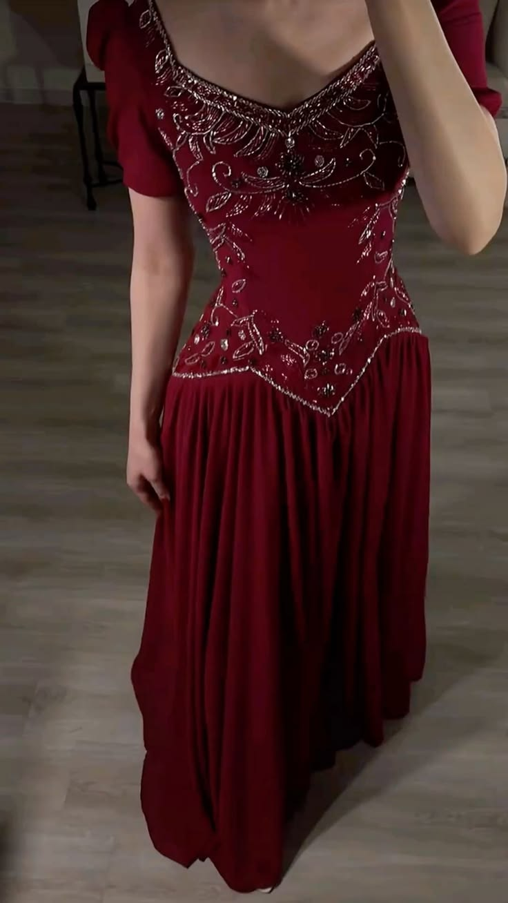Gorgeous Red Satin Beaded A Line Long Party Dress Evening Gown D4927
