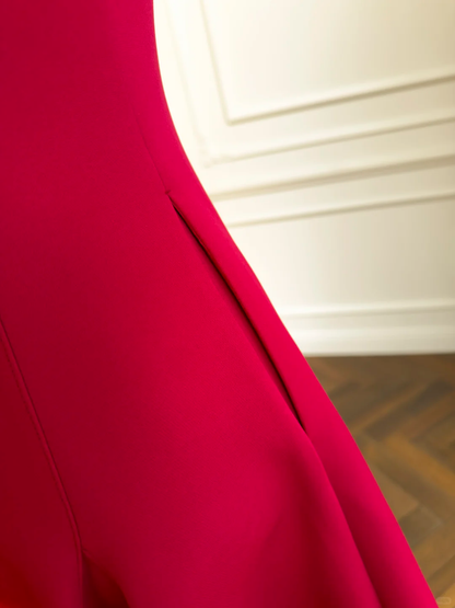 Fashion Sleeveless Satin A Line Long Wedding Guest Dress,Red Evening Dress Prom Dress D2988