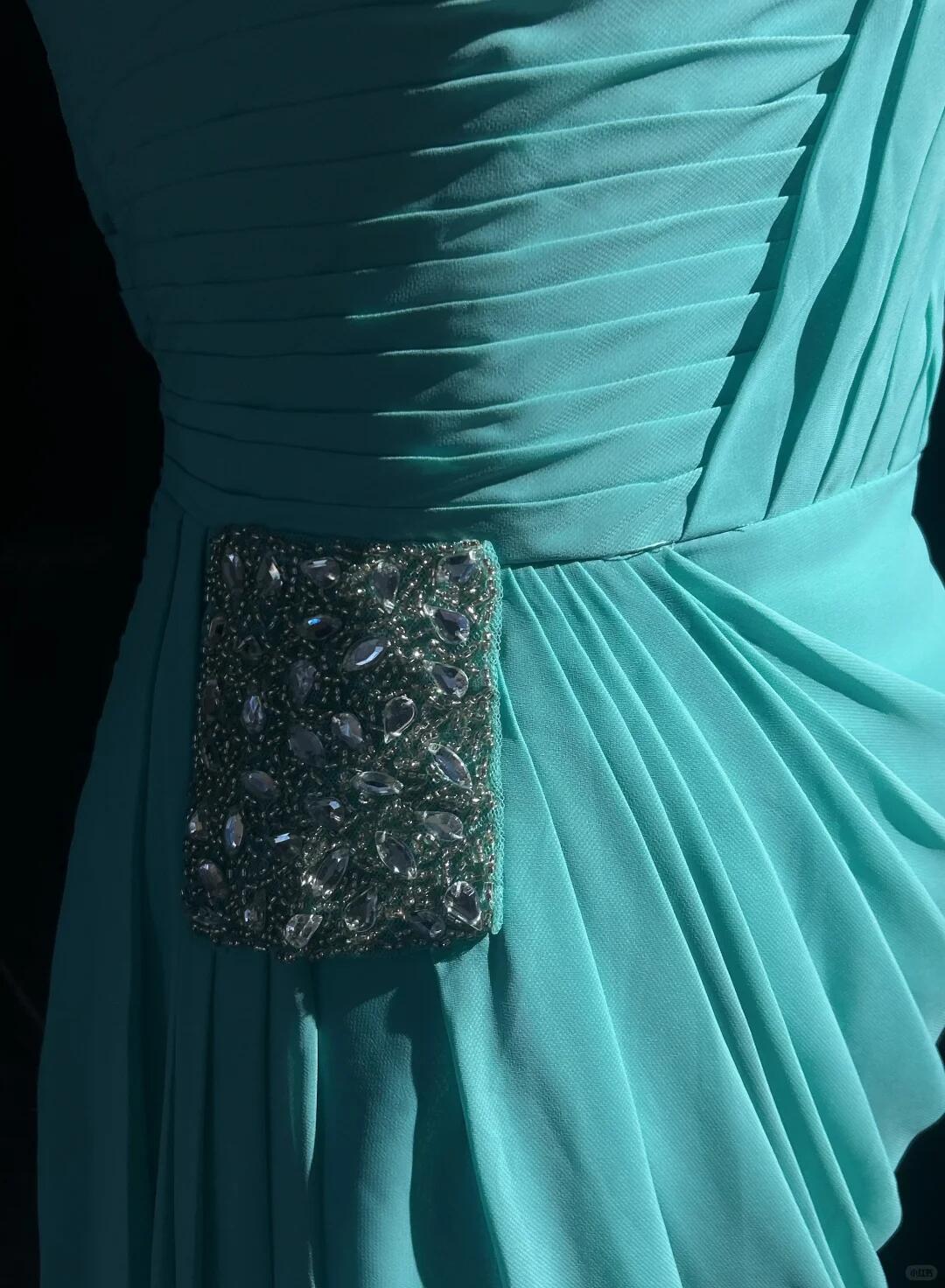 Elegant Tiffany Blue One Shoulder Chiffon Beaded Sheath Cocktail Dress Short Homecoming Dress D3383