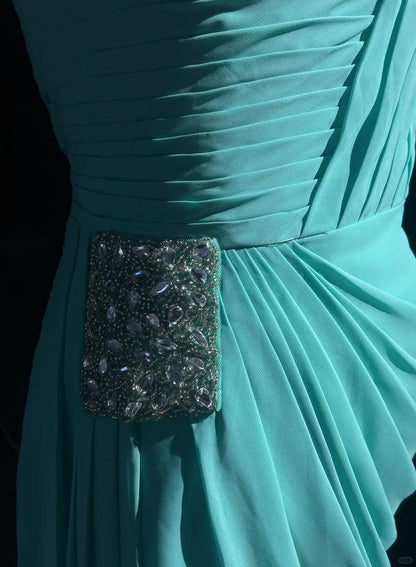 Elegant Tiffany Blue One Shoulder Chiffon Beaded Sheath Cocktail Dress Short Homecoming Dress D3383