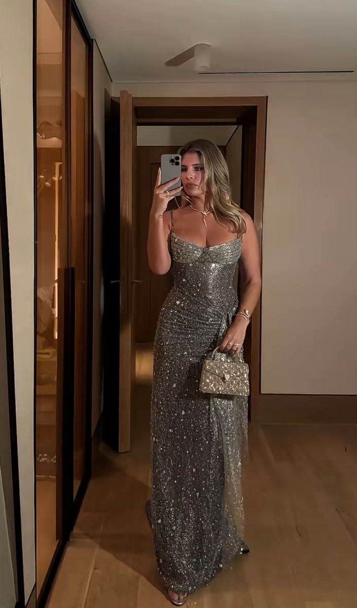 Vintage Spaghetti Straps Gray Tulle Sequin Beaded Long Evening Dress Birthday Party Dress D4699