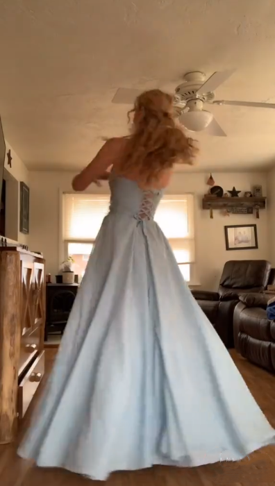 Pretty Strapless Blue Satin Appliques A Line Long Party Dress Birthday Prom Dress D4981