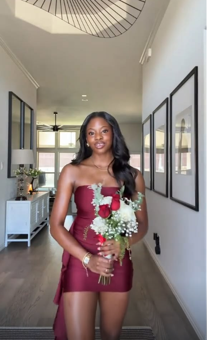 Vintage Burgundy Satin Sheath Short Graduation Homecoming Dress,Strapless Mini Cocktail Dress D4013