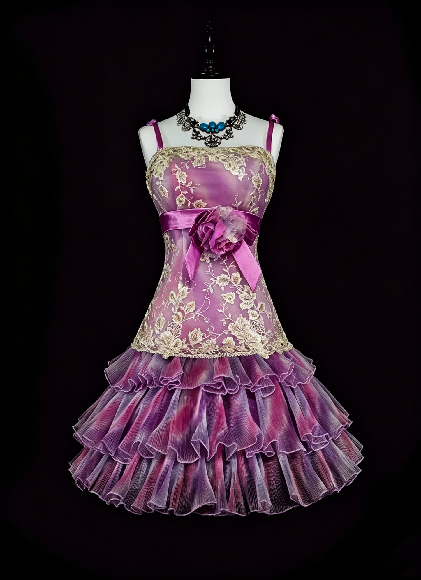 Elegant Spaghetti Straps Purple Tulle Lace Layered Short Homecoming Dress Birthday Dress D4056