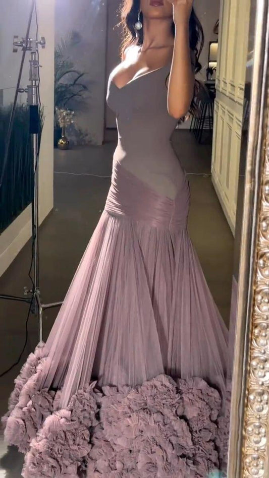 Vintage Off The Shoulder Tulle Long Wedding Guest Dress Purple Mermaid Long Evening Dress D4489