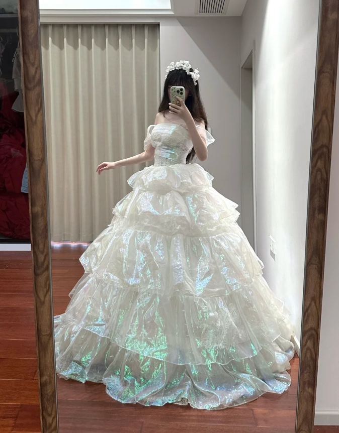 Chic Off The Shoulder Layered Long Ball Gown Formal princess Quinceanera Dress D1697