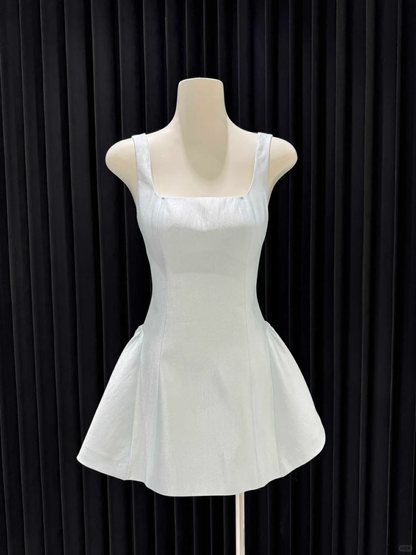 Cute Square Neck White Backless Satin A Line Short Party Dress Formal Graduation Homeocming Dress With Bow S801