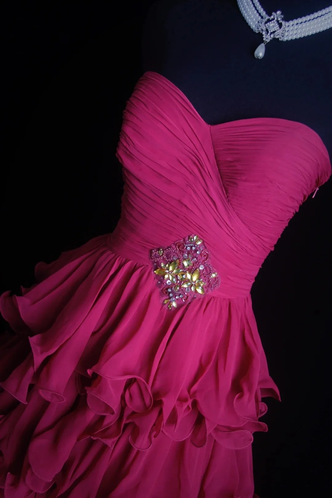 Pretty Sweetheart Neck Hot Pink Chiffon Layered Tiered 2000s Long Prom Dresses Evening Dress D4567
