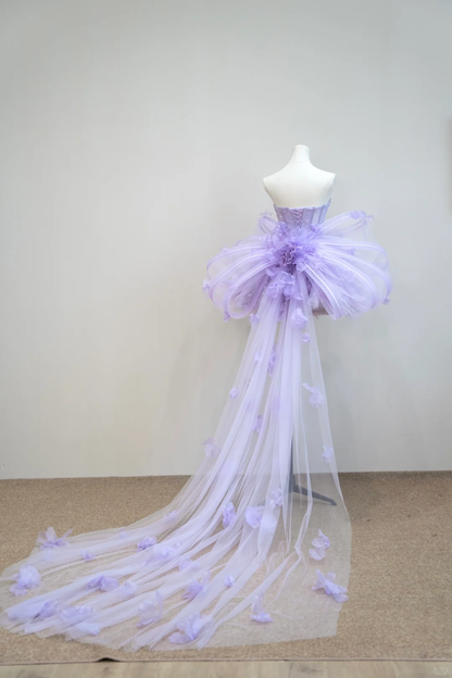Charming Sweetheart Neck Tulle Beaded Short 16th Birthday Outfits,Purple Homecoming Dress With Bow D3062