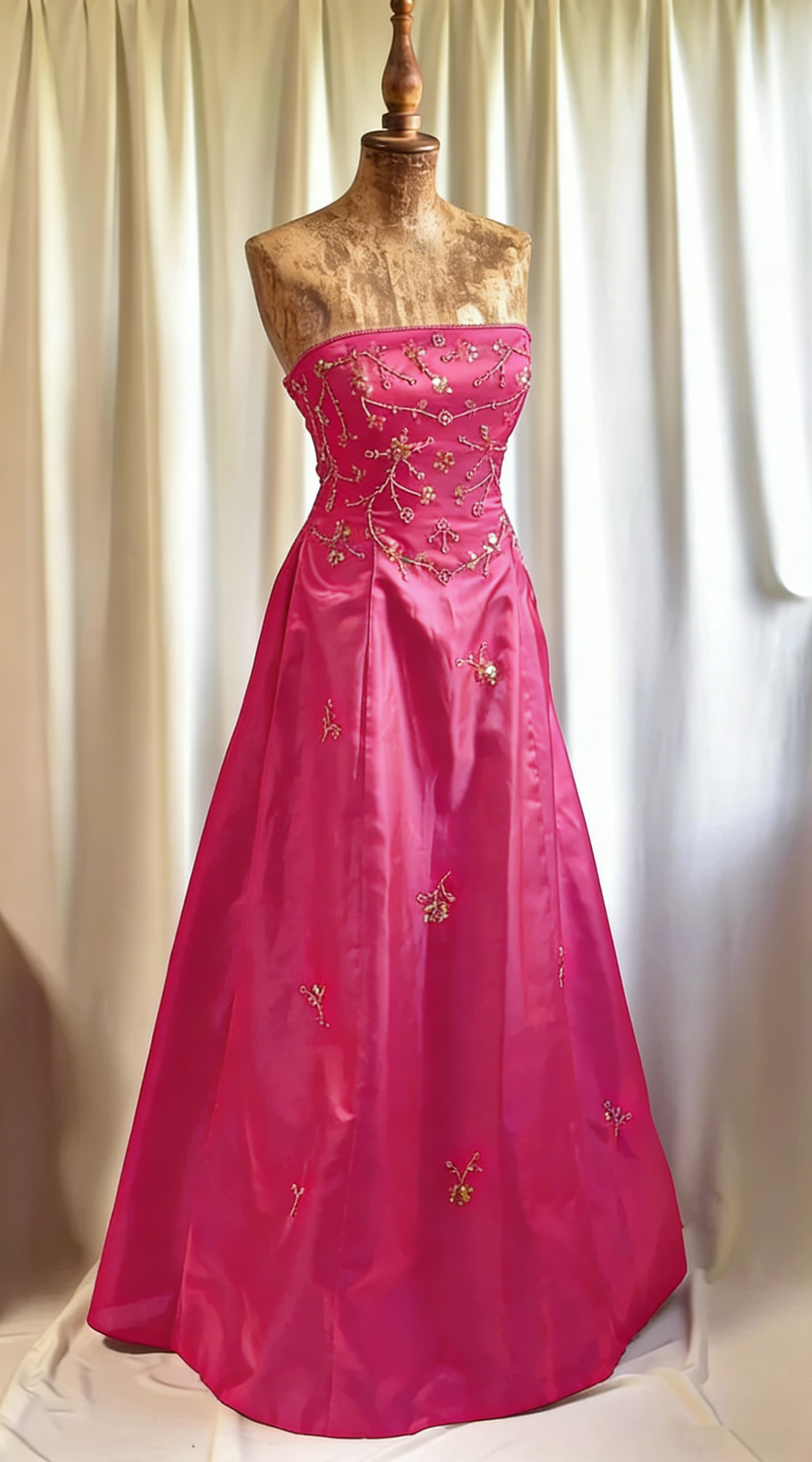 Vintage Burgundy Strapless Satin Beaded A Line Long Evening Dress Birthday Party Dress D1832