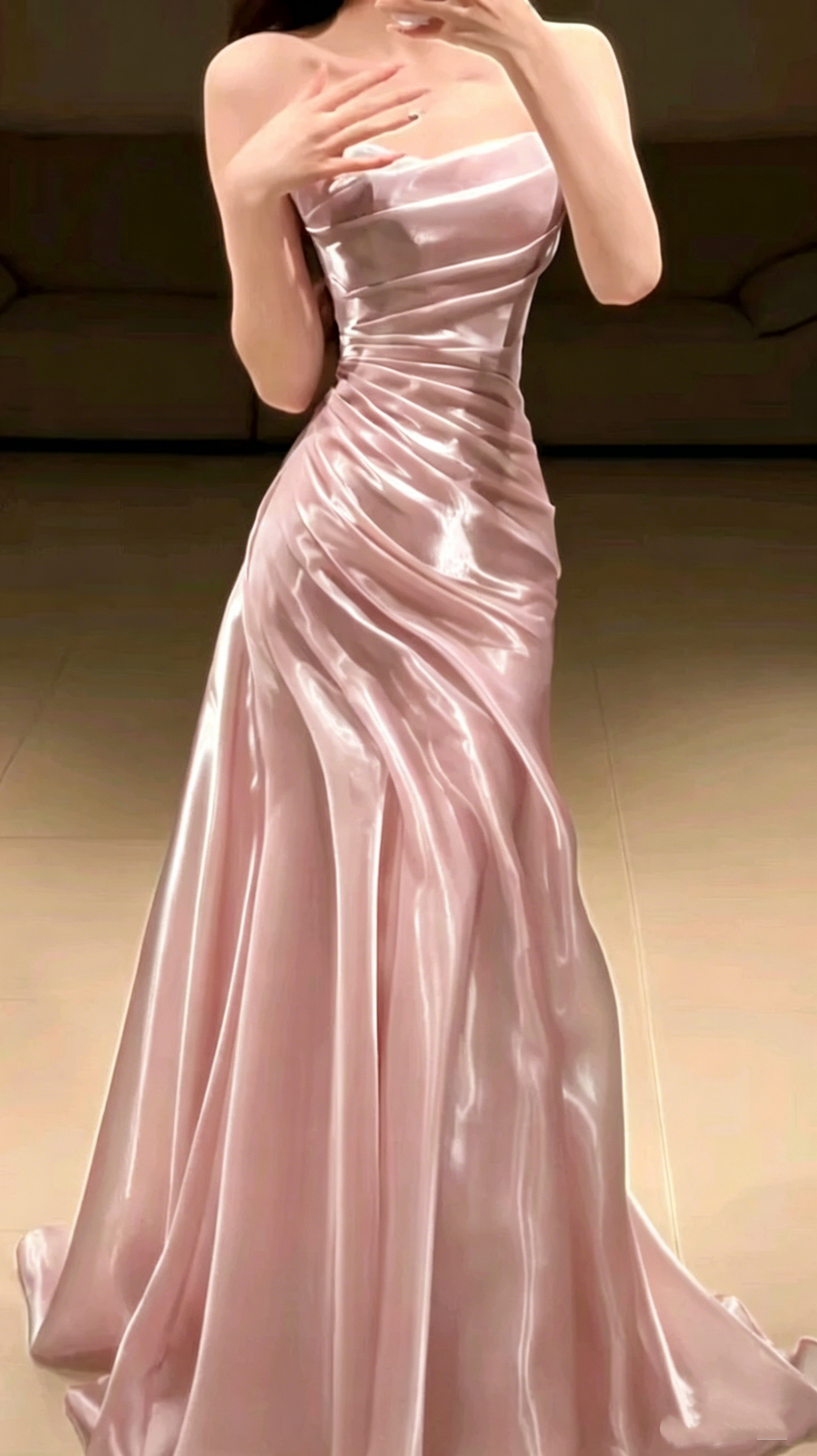 Pretty Strapless Tulle Pleated Mermaid Evening Dress Party Dress Sky Blue Long Wedding Guest Dress D1893