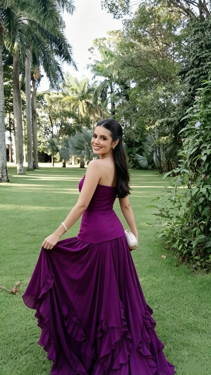 Charming Strapless Satin Long Wedding Guest Dress,Purple Long Party Dress D3446