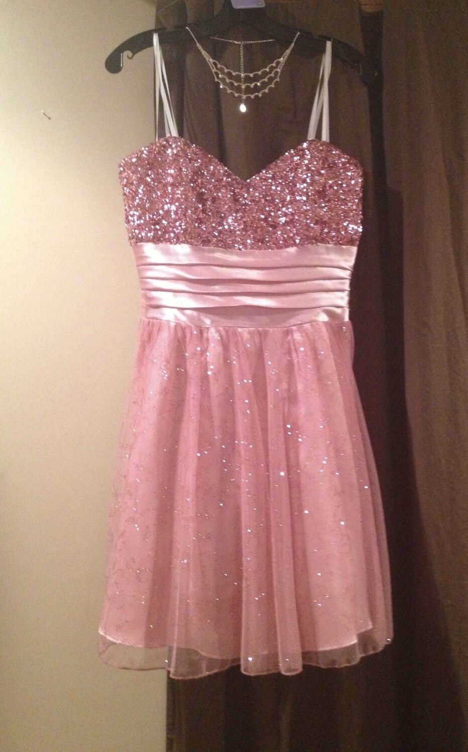 Shiny Spaghetti Straps Tulle Sequin A Line Short 16th Birthday Outfits,Pink Short Graduation Homecoming Dress D4114