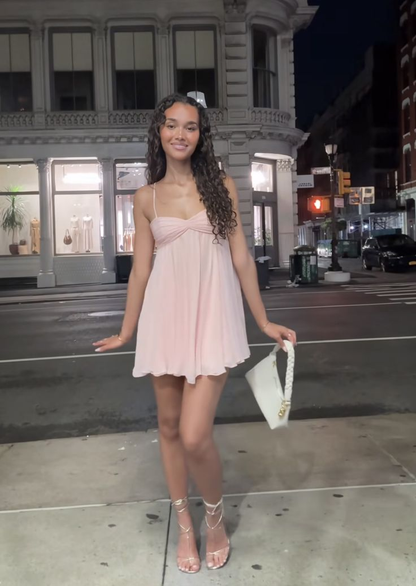 Sweet Spaghetti Straps Chiffon Short Prom Dress Pink Short 9th Grade Homecoming Dress D4663