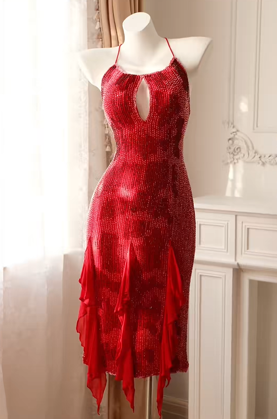 Vintage Red Sleeveless Sheath Prom Dress Birthday Party Gowns D2733