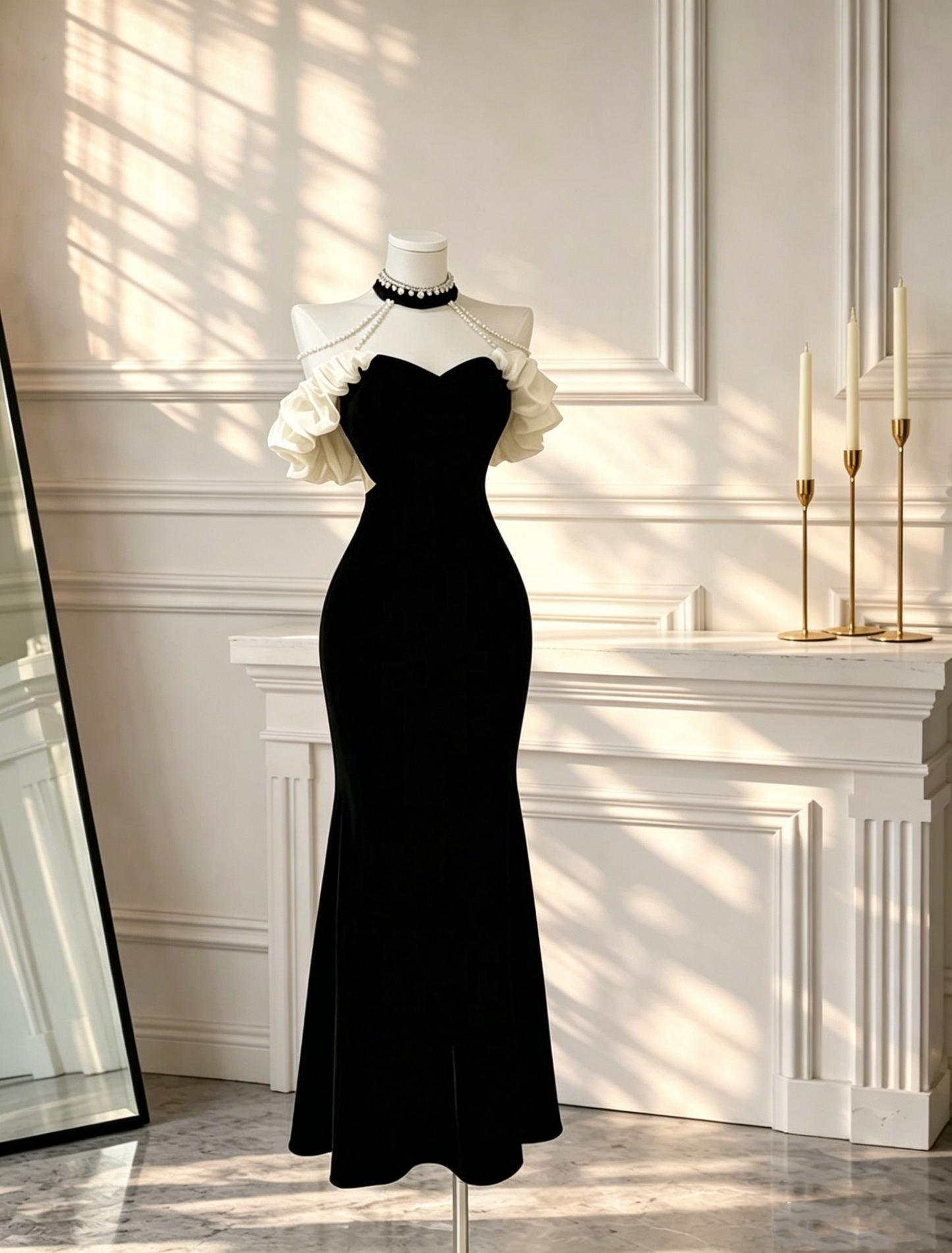 Elegant Halter Satin Mermaid Long Party Dress Black Birthday Dress D2665