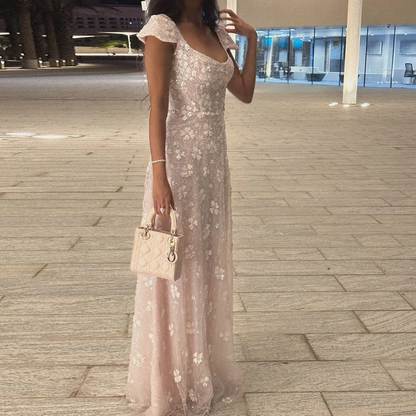Pretty White Tulle A Line Long Party Dress Formal Prom Dresses D944