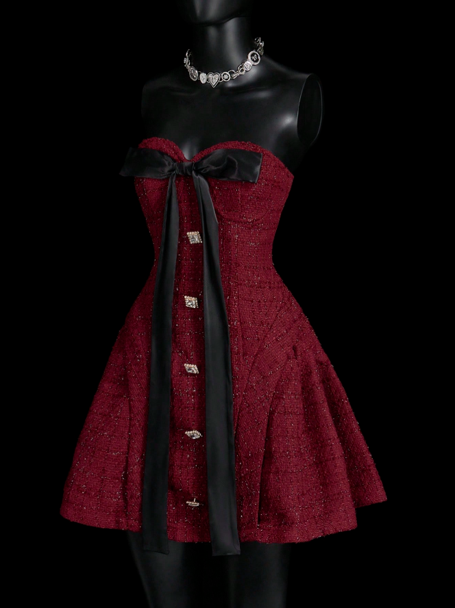 Unique Burgundy Sweetheart Neck A Line Short Birthday Dress Vacation Dress D467