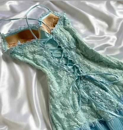 Classy Tiffany Blue Lace Appliques Short Birthday Outfits Homecoming Dress Spaghetti Strap Cocktail Dress S350