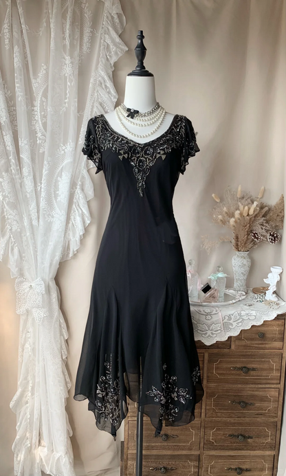 Sexy Black Chiffon Beaded Short 6th Grade Homecoming Dress,Short Party Dress D3184