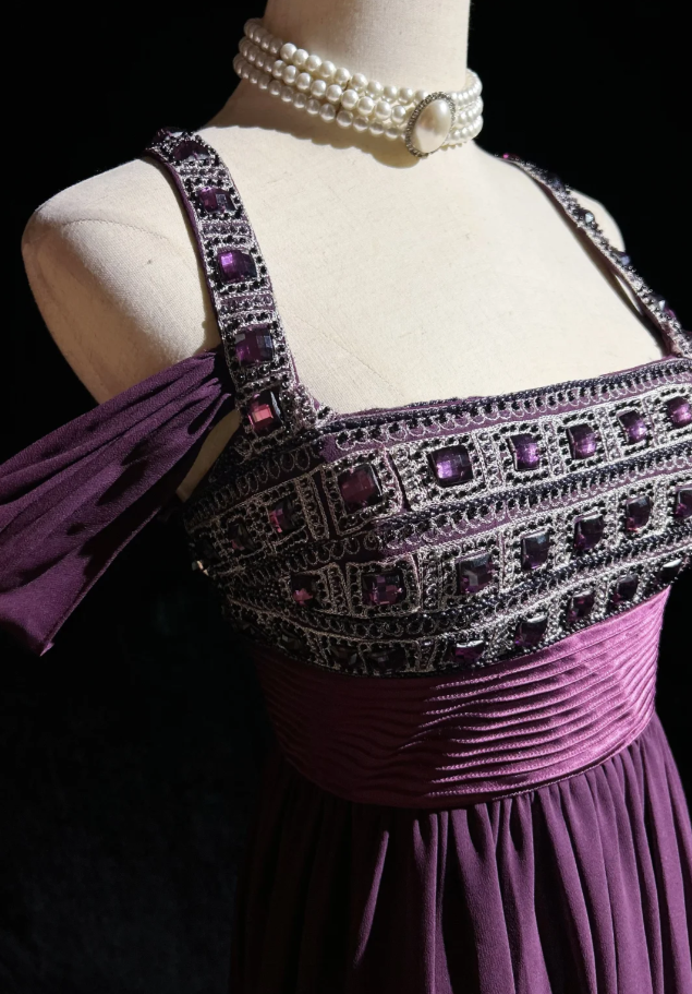 Stylish Spaghetti Straps Satin Beaded A Line Long Wedding Guest Dress,Purple Long Evening Dress Party Gown D2068