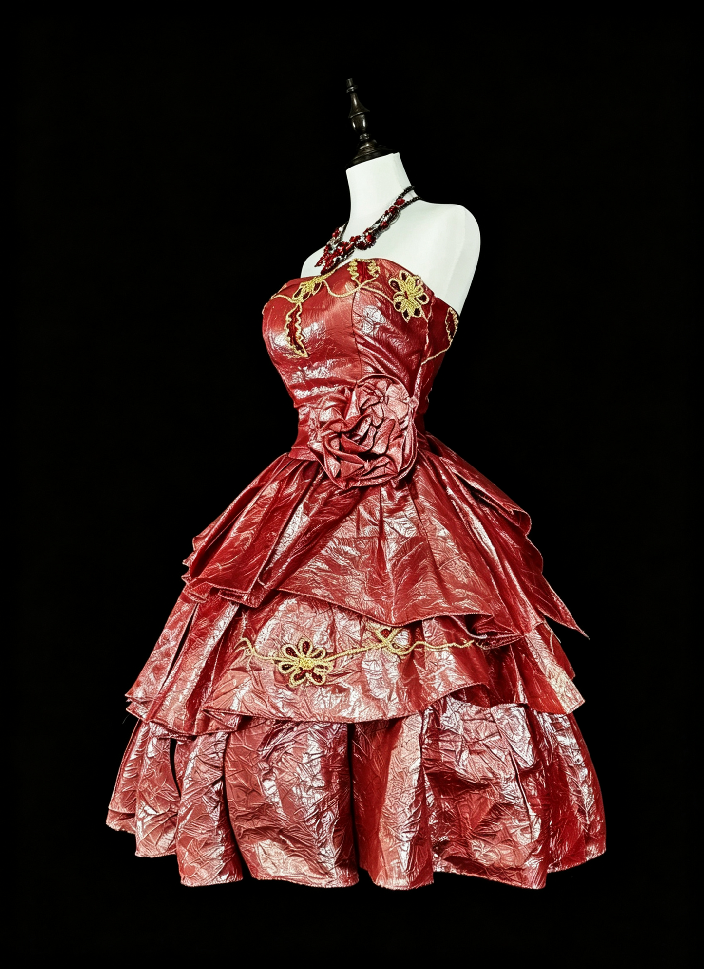 Glamorous Pink Strapless Satin Floral Layered A Line Short Homecoming Dress Birthday Dress D4059