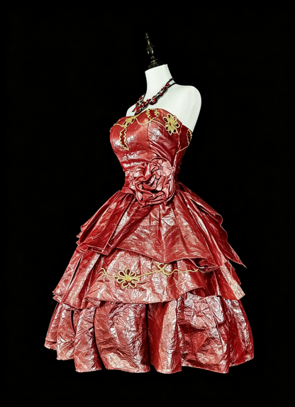Glamorous Pink Strapless Satin Floral Layered A Line Short Homecoming Dress Birthday Dress D4059