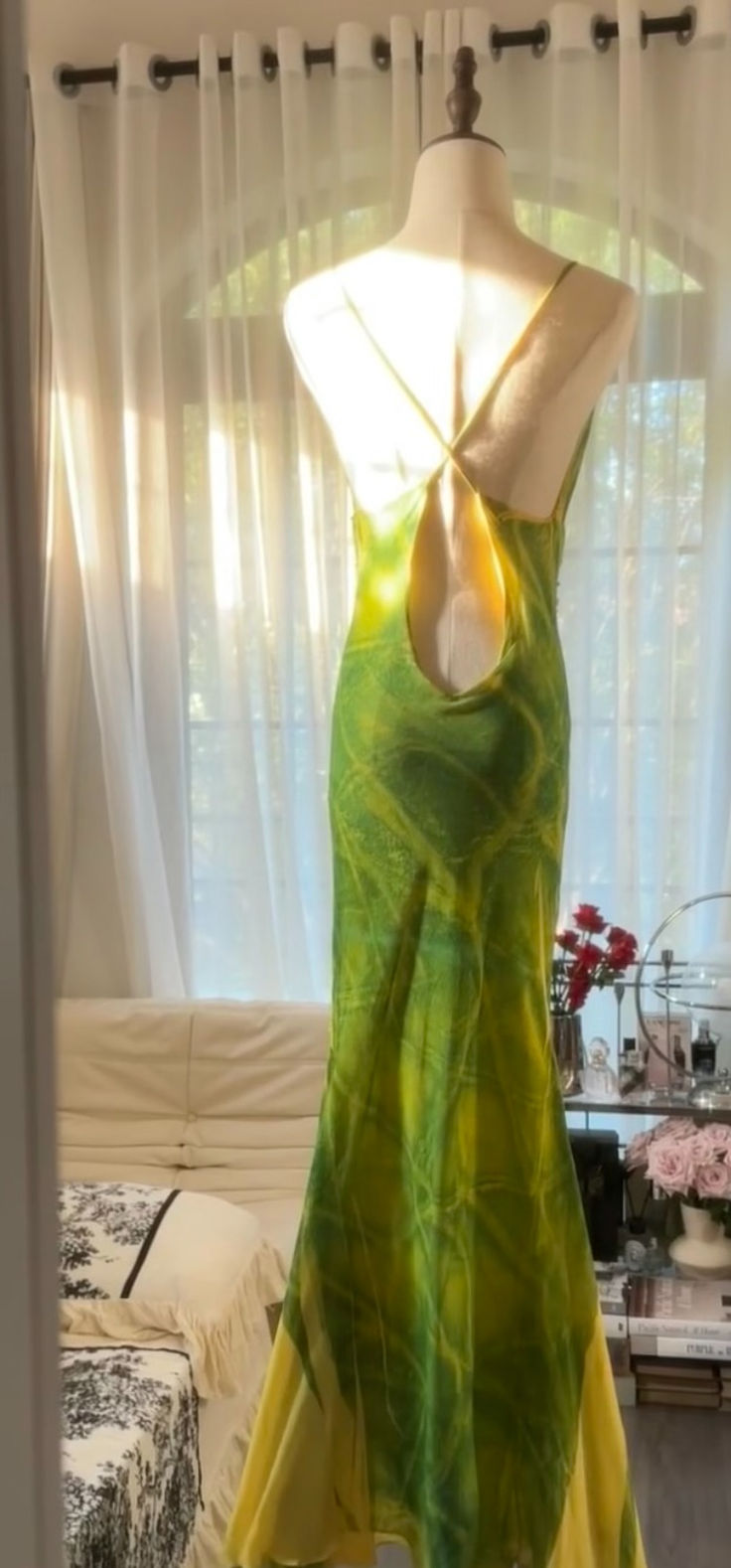 Charming Spaghetti Straps Green Chiffon Beaded Backless Mermaid Evening Dress Long Prom Gowns D894