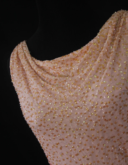 Glamorous Sleeveless Ombre Pink Satin Beaded Mermaid Long Evening Gown Birthday Outfits D2283