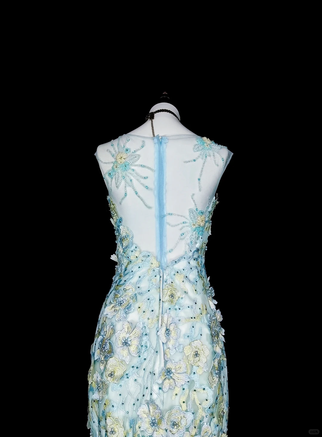 Classy Sleeveless Light Blue Tulle Appliques Mermaid Long Evening Dress Prom Dress D5388
