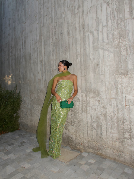 Gorgeous Strapless Apple Green Sequin Long Prom Dress Party Gown With Ribbon D832