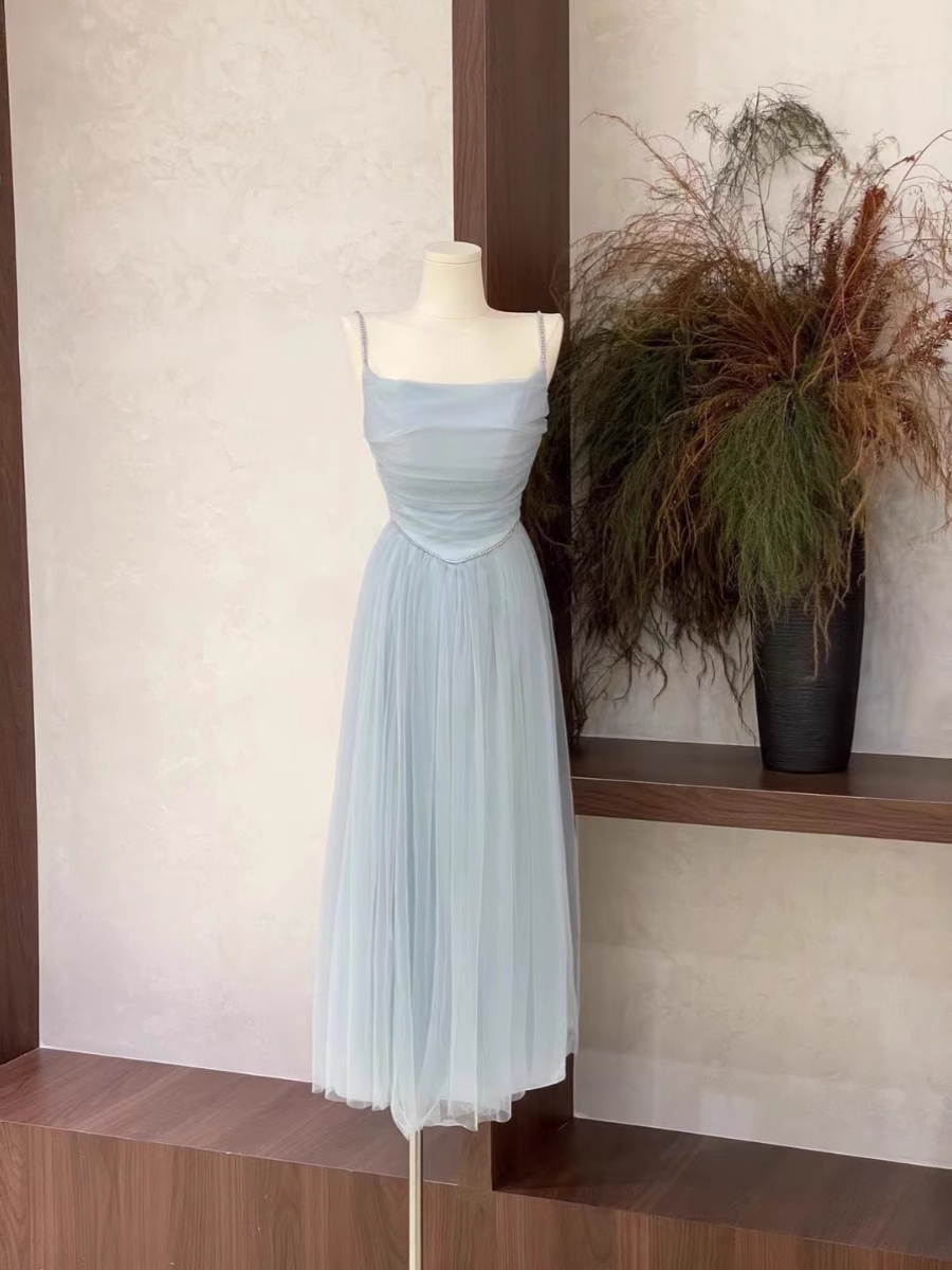 Cute A Line Spaghetti Straps Tulle Light Blue Women's Holiday Dresses SD219