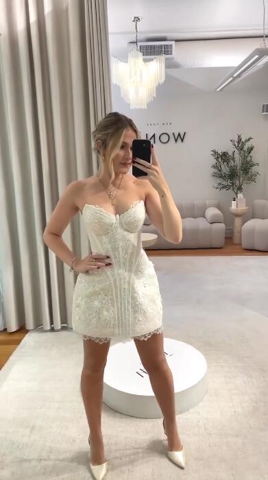 Charming White Strapless Tulle Lace Sheath Short Homecoming Dress Birthday Outfits D4293