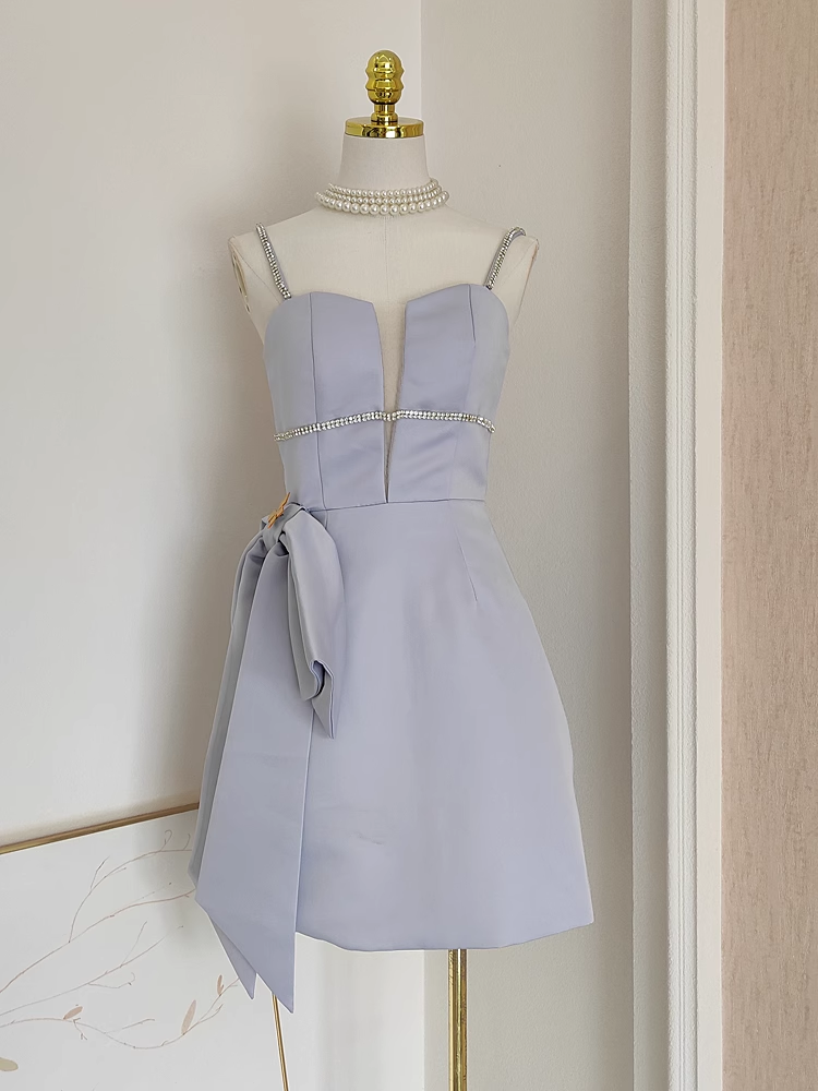 Cute A line Spaghetti Straps Sleeveless Lilac Cocktail Dress Short Birthday Outfits SD396