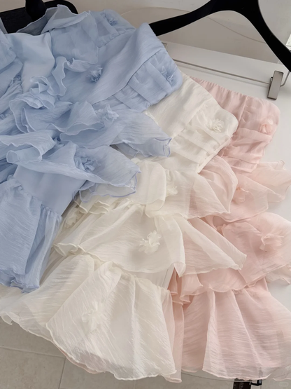 Classy Strapless Blue Chiffon Layered A Line Short Homecoming Dress Birthday Dress D3132