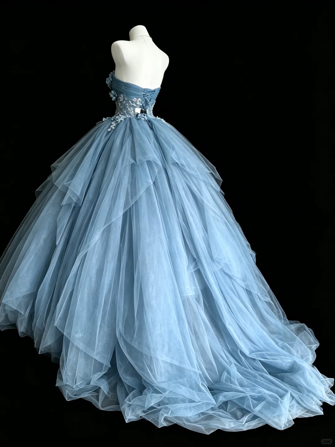 Charming Strapless Blue Tulle Appliques Quinceanera Dress Sweet 15 16 Dress D5272
