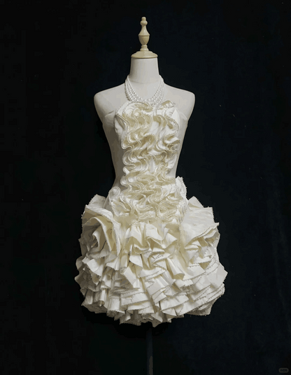 Elegant Off White Satin Ruffle Beaded A Line Short 9th Grade Homecoming Dress,Strapless Short Birthday Outfits D3377