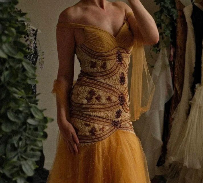 Vintage Navy Blue Spaghetti Straps Tulle Beaded Mermaid Long Evening Dress Party Gown D1482